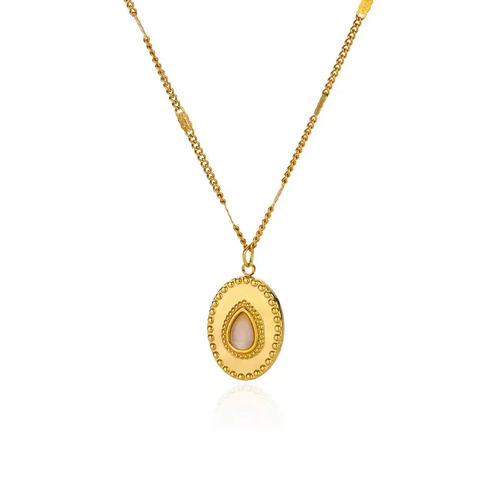 Oval Cat's Eye Pendant Titanium Steel Necklace - Viexta