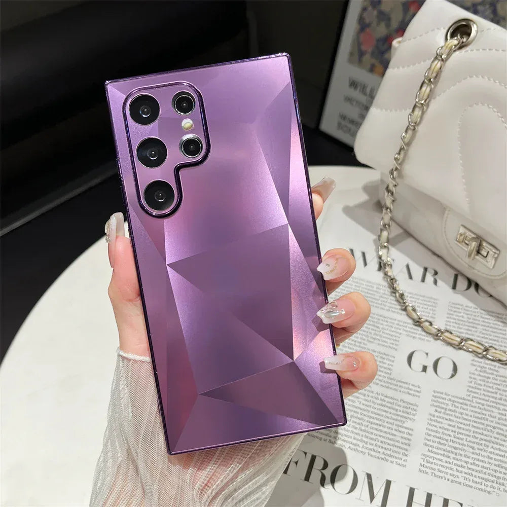 Diamond Pattern Acrylic Solid Color Samsung Case - Viexta