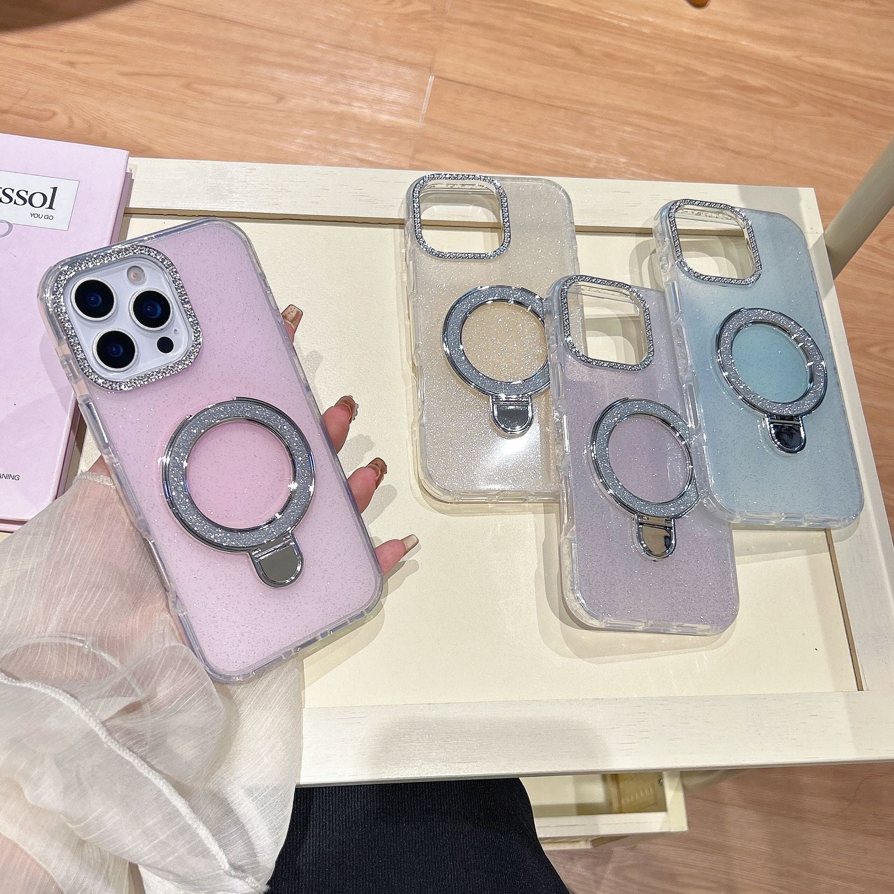 Epoxy Gradient Glitter With Rotating Bracket iPhone Cases