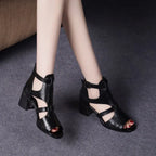 Peep Toe Hollow-out One-word Wedge Heels - Viexta