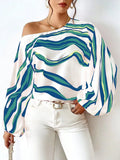 Off-neck Printed Loose-fitting Women's Top - Viexta