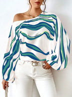 Off-neck Printed Loose-fitting Women's Top - Viexta