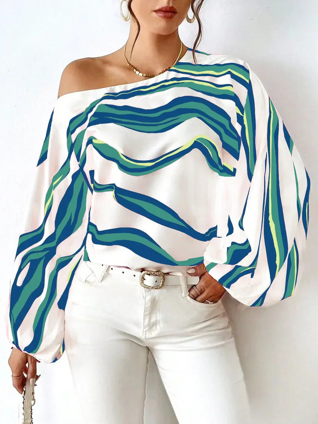 Off-neck Printed Loose-fitting Women's Top - Viexta