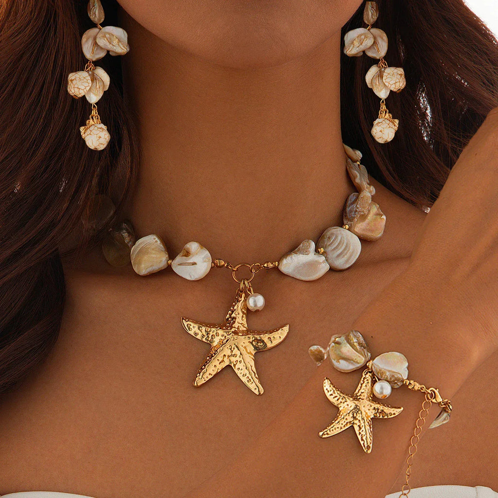 Summer Starfish Shell Patch Necklace For Women - Viexta