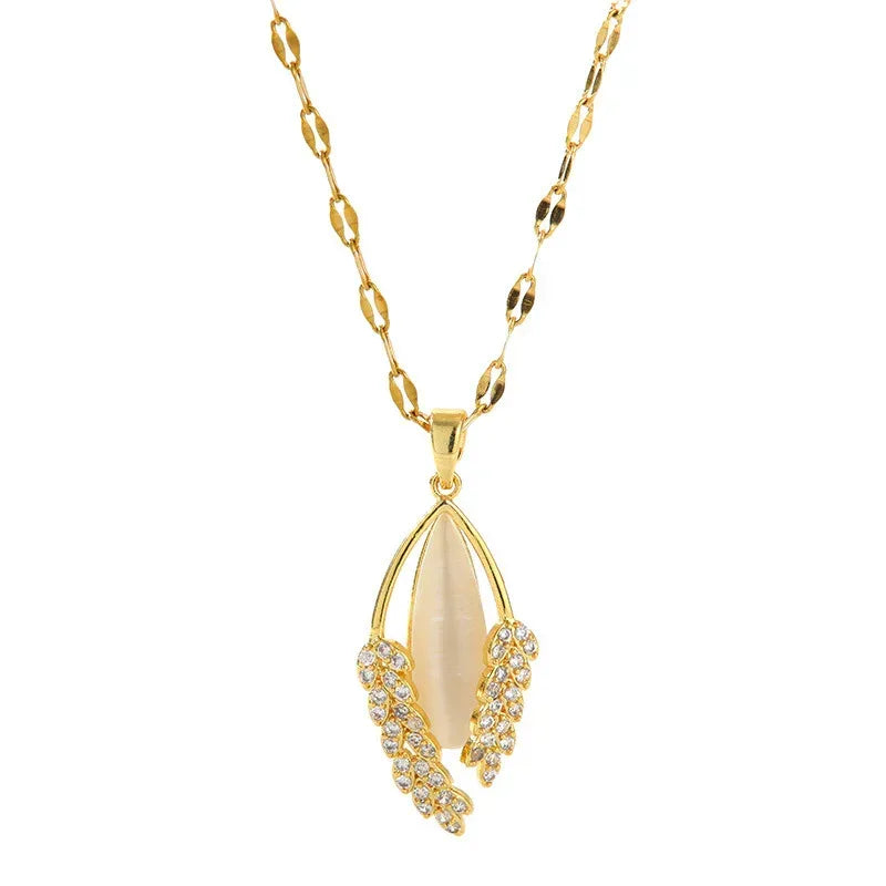 Cat's Eye Wheat Titanium Steel Necklace - Viexta
