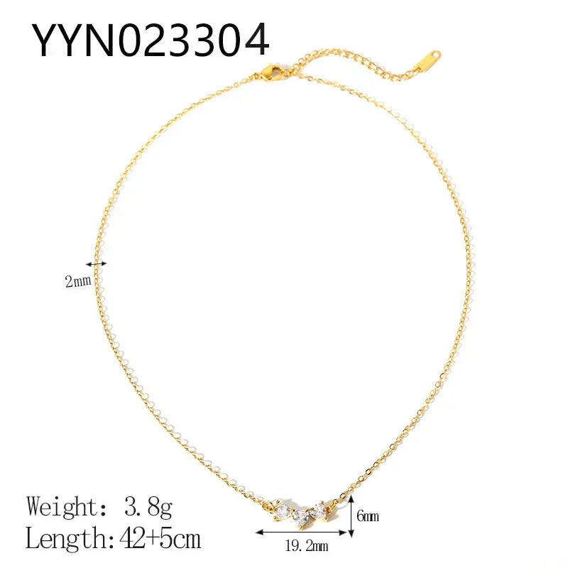 Stainless Steel Heart-shaped Diamond Necklace - Viexta