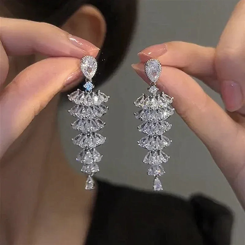 Sparkling Zircon Tree Drop Earrings - Viexta