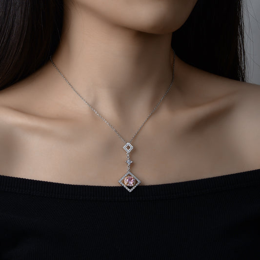 Square Diamond Pendant Necklace For Women