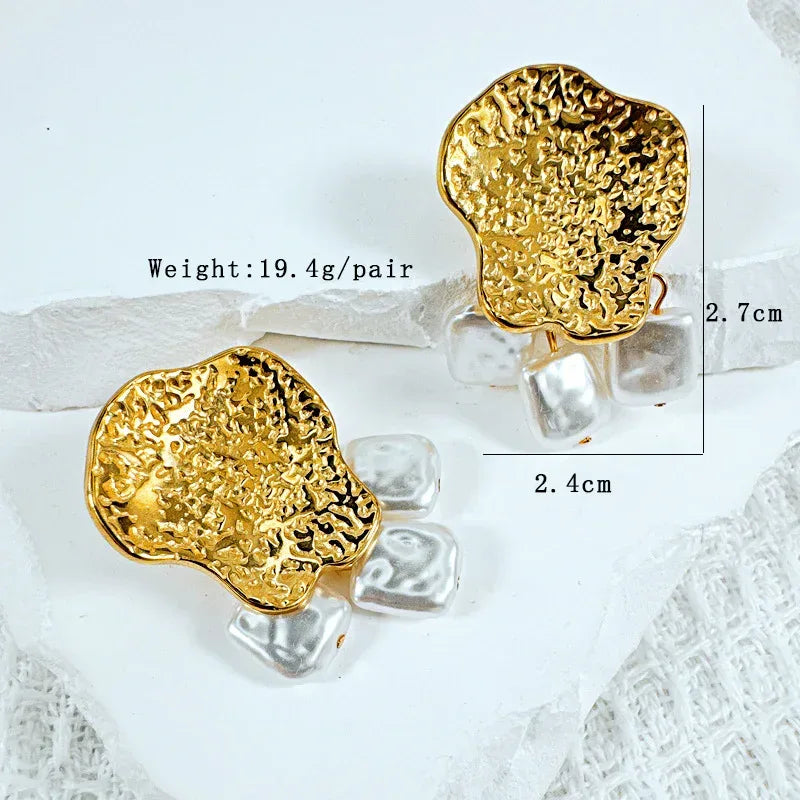 Exaggerated Stainless Steel Square Piece Tassel Earrings - Viexta