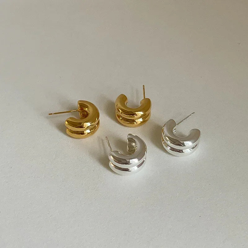 elegant-glossy-double-metal-stud-earrings - Viexta