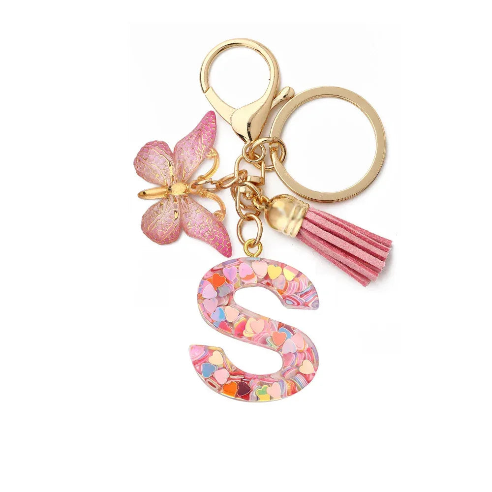 Resin English Letter Epoxy Butterfly Pendant Key Ring - Viexta