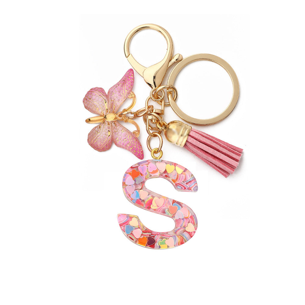 Resin English Letter Epoxy Butterfly Pendant Key Ring