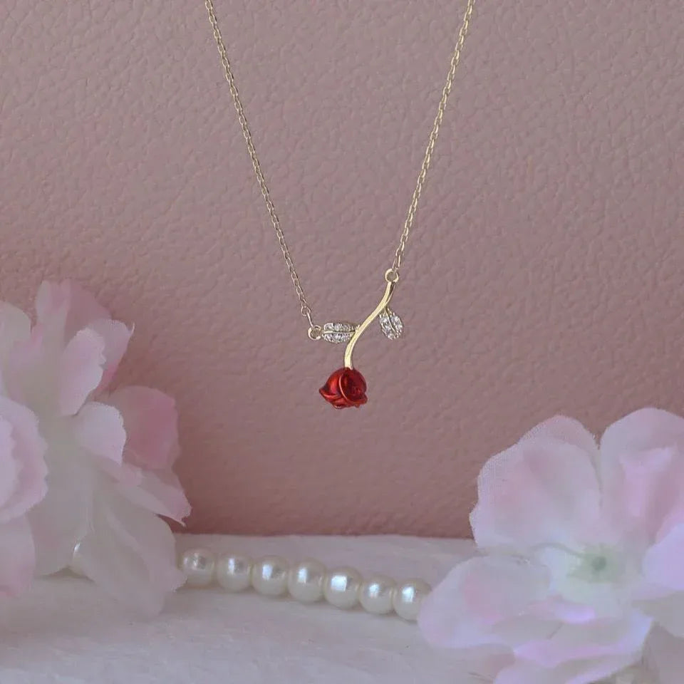 French Rose Wine Red Zircon Necklace - Viexta