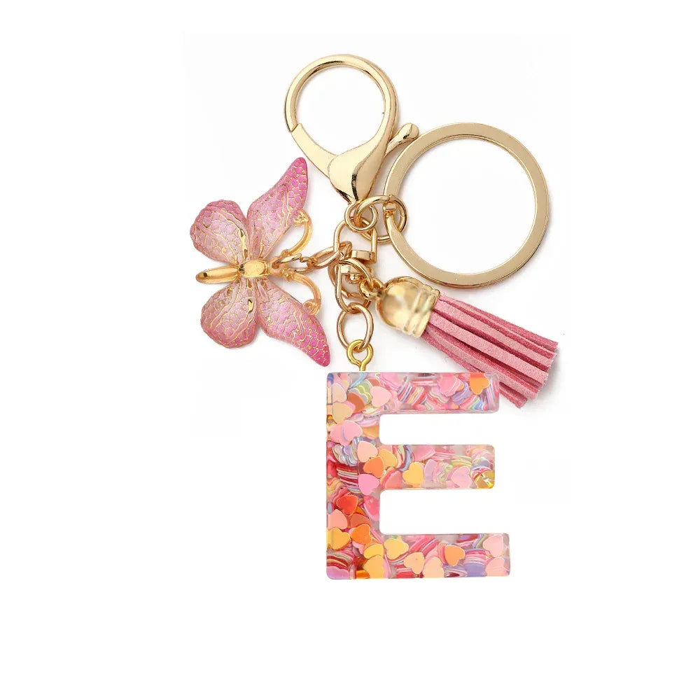 Resin English Letter Epoxy Butterfly Pendant Key Ring - Viexta