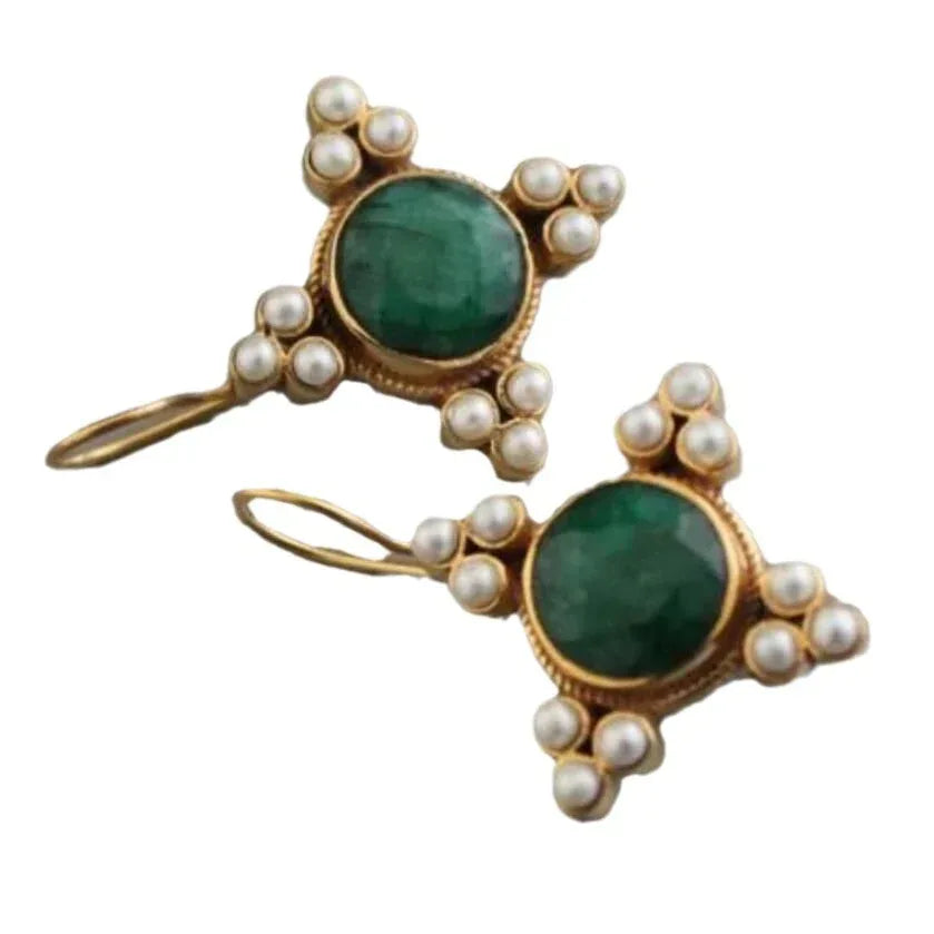 womens-vintage-inlaid-stone-flower-earrings - Viexta