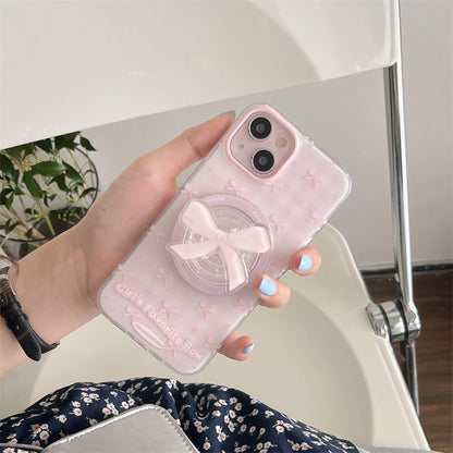 Magnetic Drop-resistant Plaid Bow iPhone Case