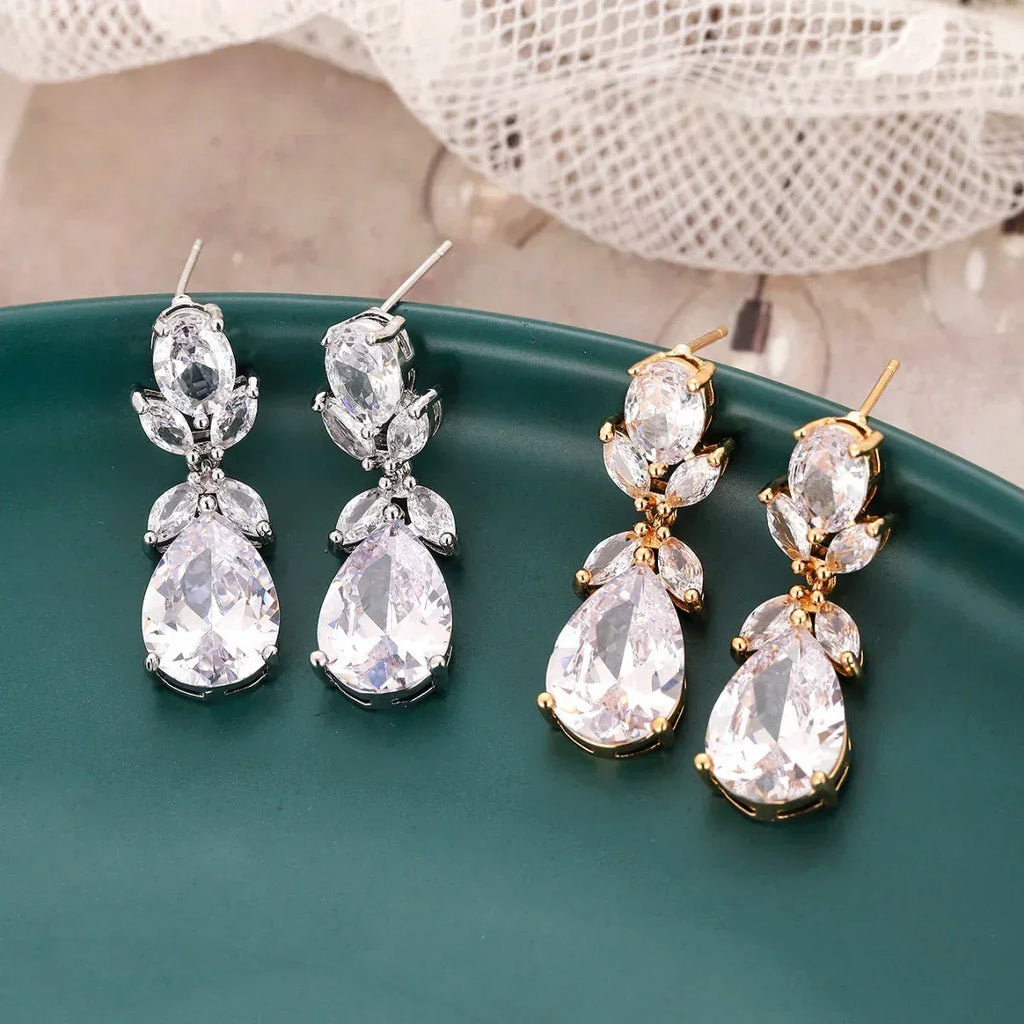 Water Drop Studded Zircon Earrings - Viexta
