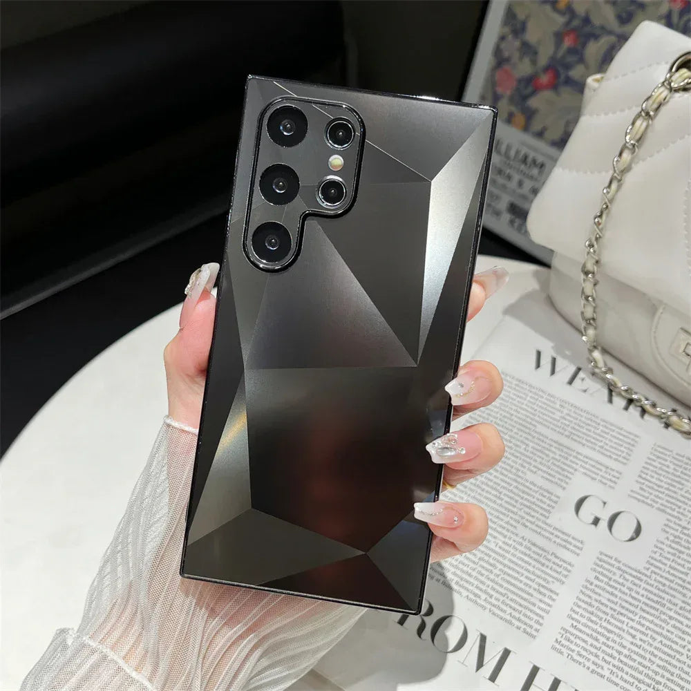 Diamond Pattern Acrylic Solid Color Samsung Case - Viexta