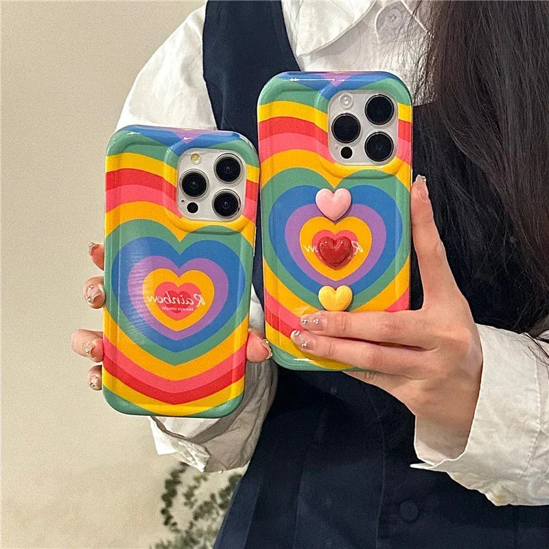 Rainbow Three-dimensional Love Drop-resistant IPhone Case - Viexta