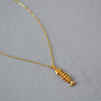 Vintage Brass Gold Plated Fishbone Necklace - Viexta
