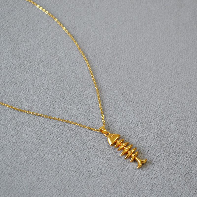 Vintage Brass Gold Plated Fishbone Necklace - Viexta