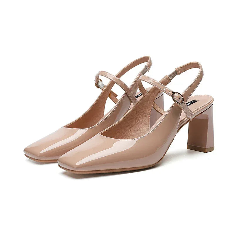 French Retro Square Toe High Heels - Viexta