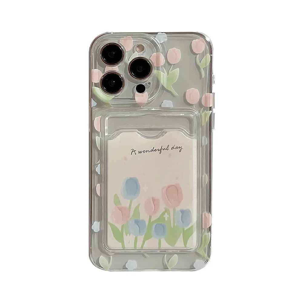 Tulip Flower Card Holder Transparent iPhone Case - Viexta