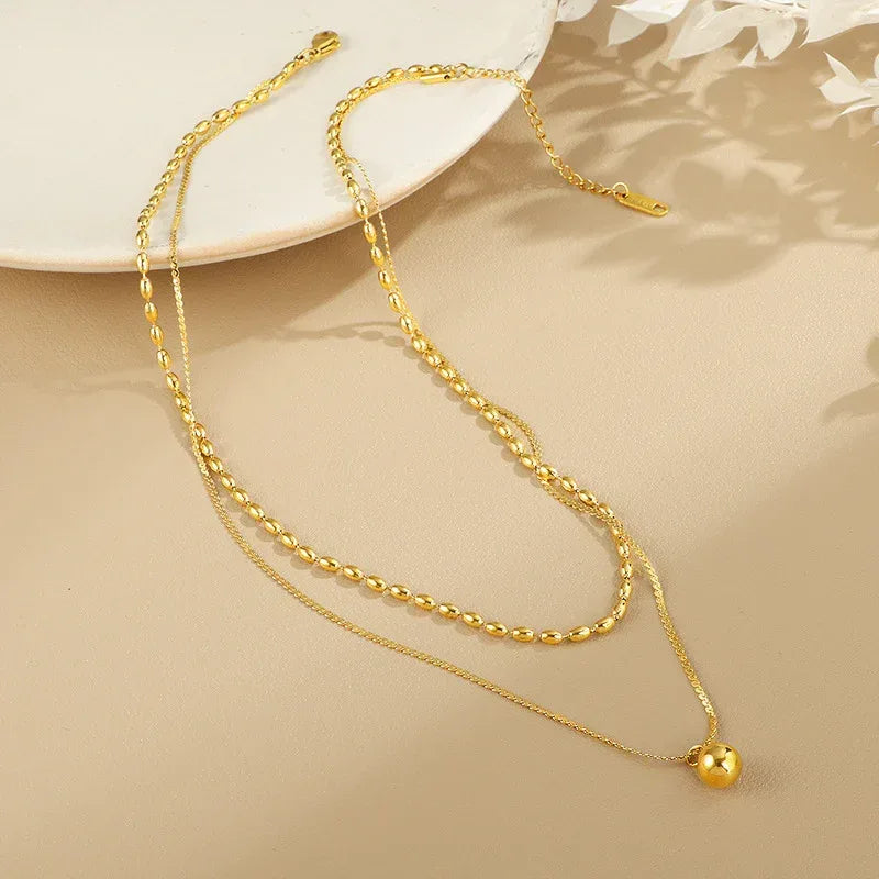 Minimalist Double-layer Golden Balls Necklace - Viexta