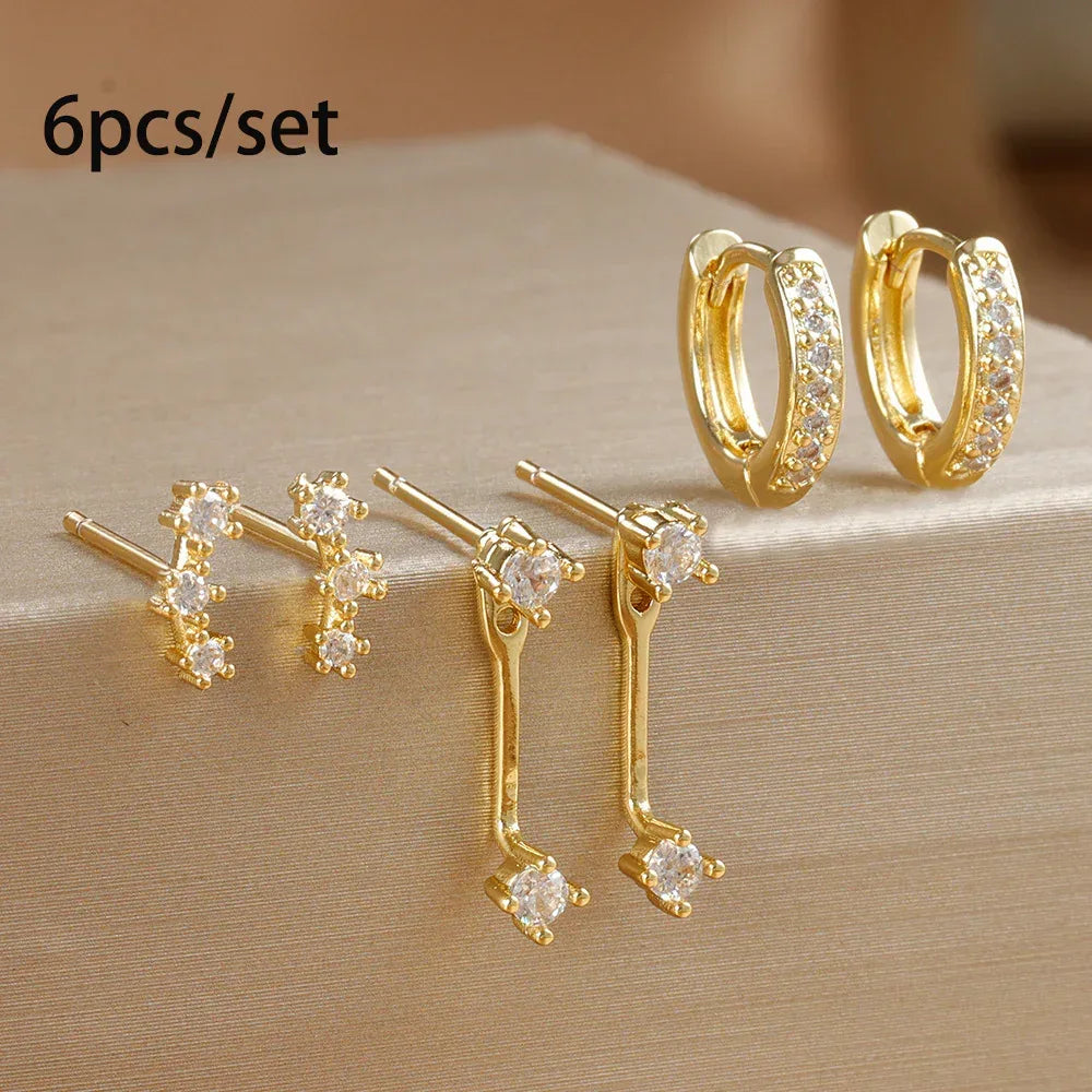 Women's Inlaid Zircon 18K Gold 6-piece Set Trendy Earrings - Viexta