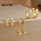 Women's Inlaid Zircon 18K Gold 6-piece Set Trendy Earrings