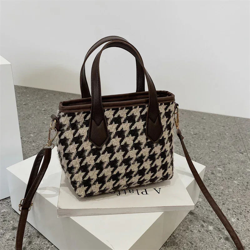 Houndstooth Shoulder Portable Bag - Viexta