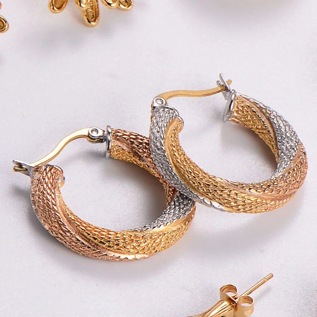 Water Drop Round Crescent Hollow Stainless Steel Earrings - Viexta