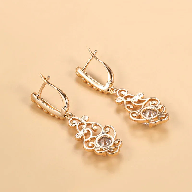 long-pattern-zircon-earrings - Viexta