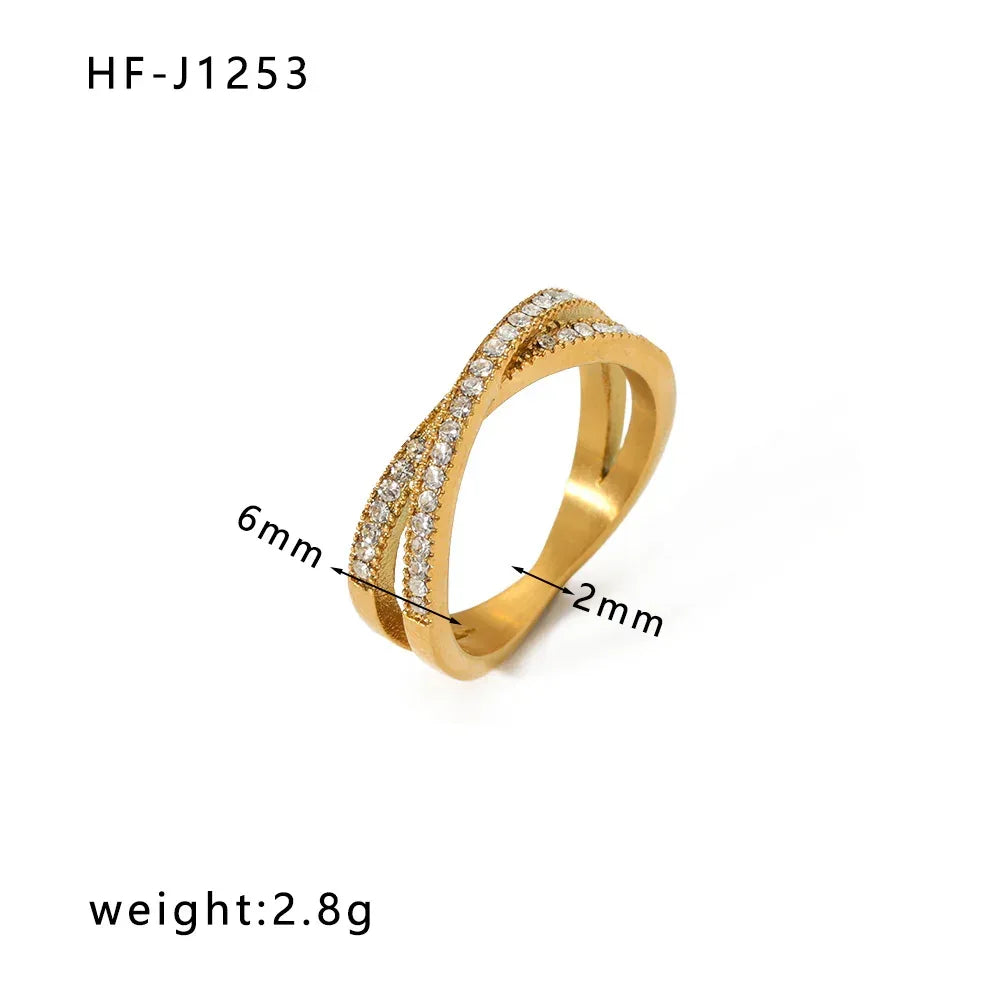 Inlaid Zircon 18K Gold-plated Stainless Steel Diamond Ring - Viexta