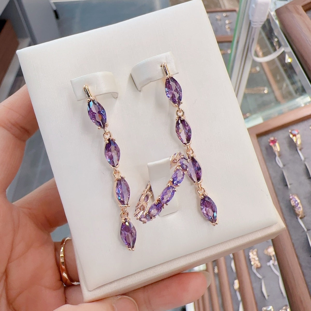 Amethyst Zircon Earrings Necklace Ring Suit