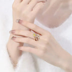 Zircon Shining Leaves Gang Drill Ring - Viexta