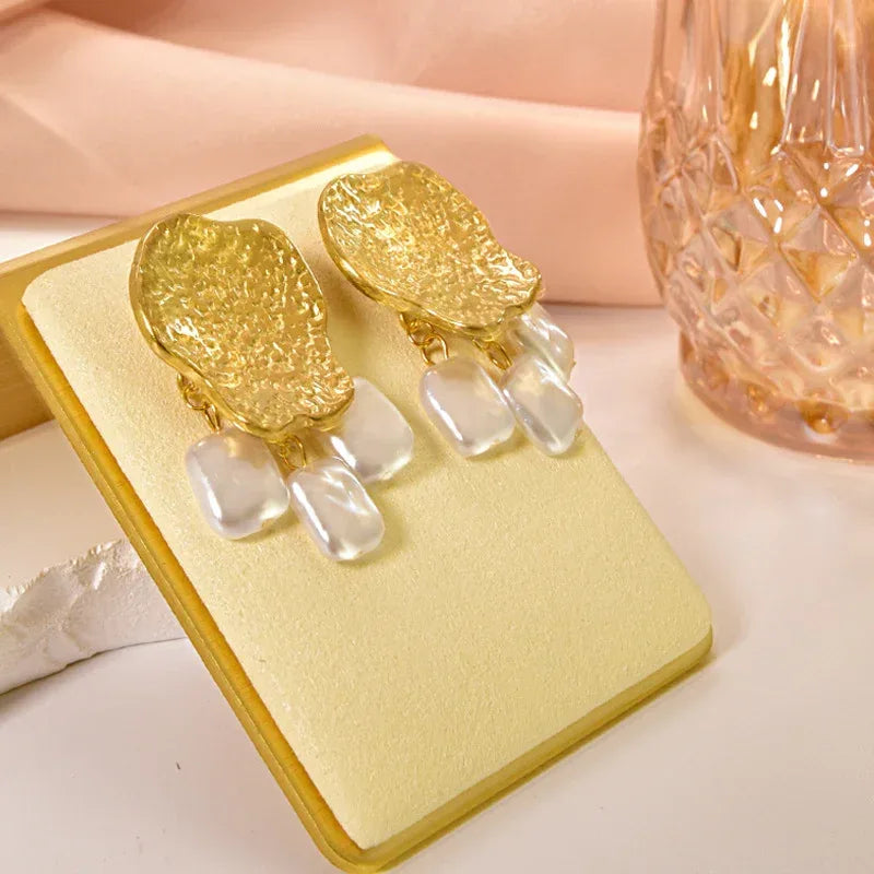 Exaggerated Stainless Steel Square Piece Tassel Earrings - Viexta