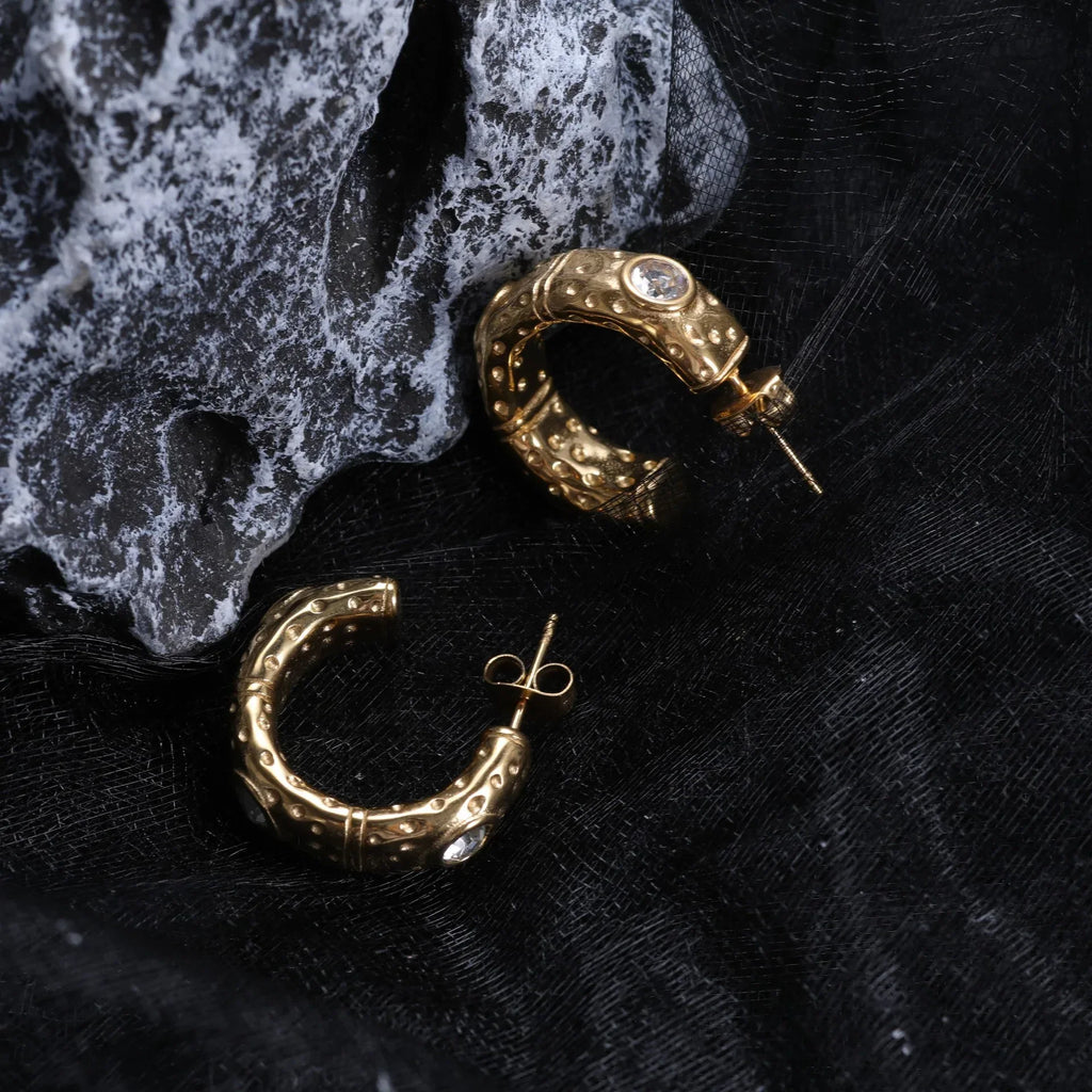Water Drop Round Crescent Hollow Stainless Steel Earrings - Viexta