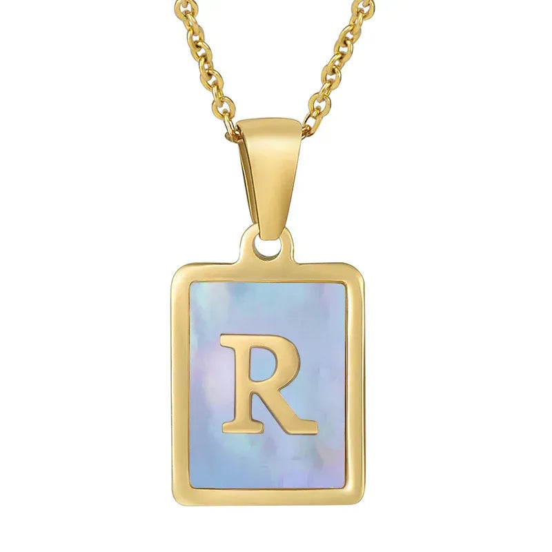 Titanium Steel 26 English Letter Blue Shell Necklace - Viexta