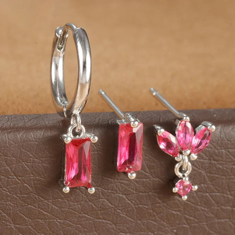 Three-piece Set Square Stud Earrings - Viexta