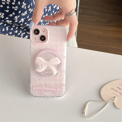 Magnetic Drop-resistant Plaid Bow iPhone Case