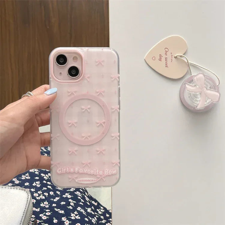 Magnetic Drop-resistant Plaid Bow iPhone Case - Viexta