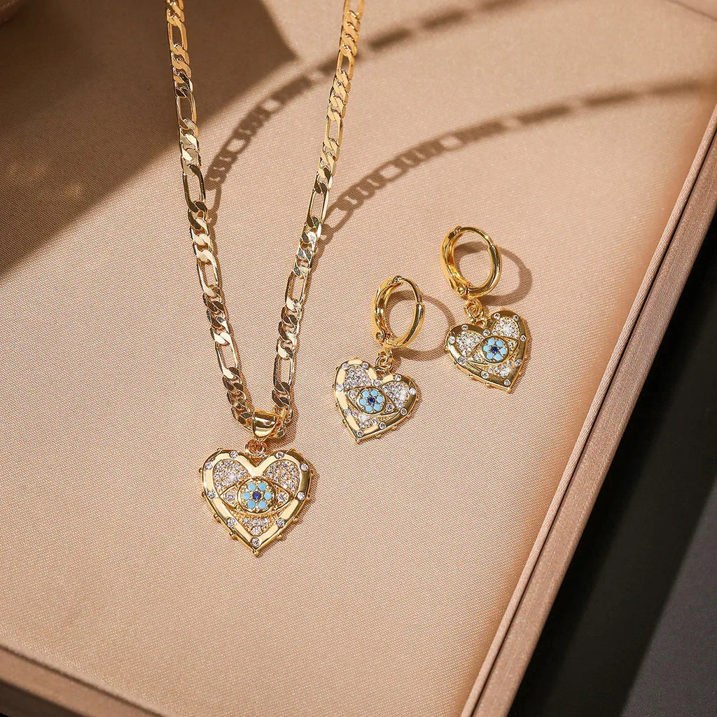 Evil Heart-shaped Necklace And Earrings Suite - Viexta