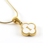 Stainless Steel Clover Shell Letter Pendant with Chain - Viexta