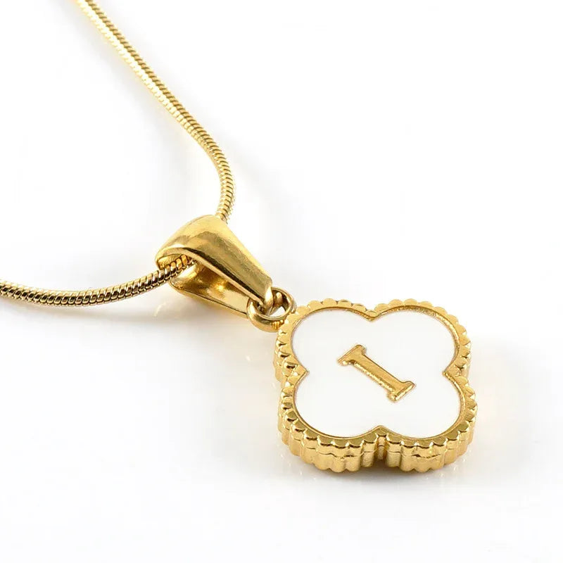 Stainless Steel Clover Shell Letter Pendant with Chain - Viexta