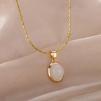 Oval Cat's Eye Pendant Titanium Steel Necklace - Viexta