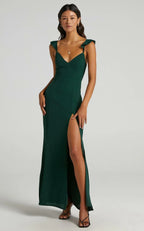 Women's Clothing Ruffled Spaghetti Straps Sleeveless High Waist Solid Color High Fork Solid Color Dress Dress - Viexta
