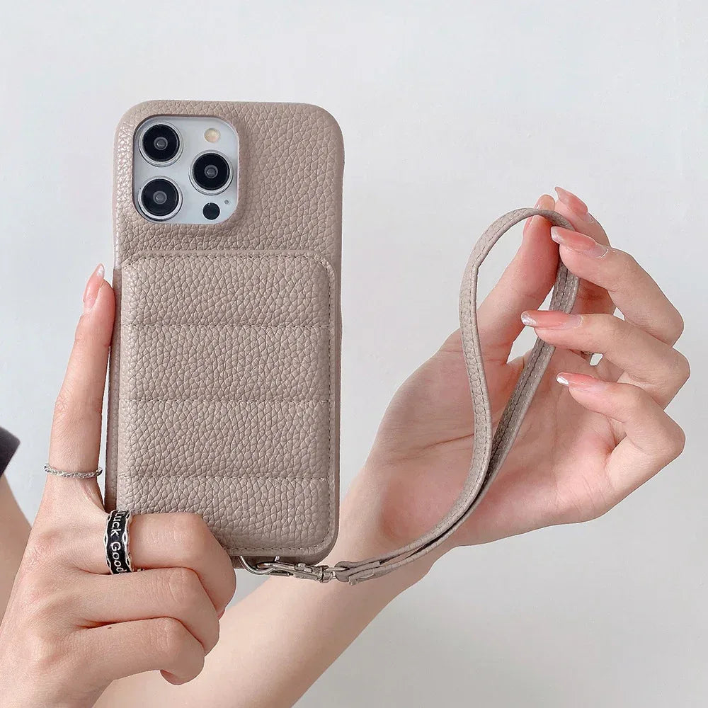 Drop-resistant Leather Down Card Holder iPhone Case - Viexta