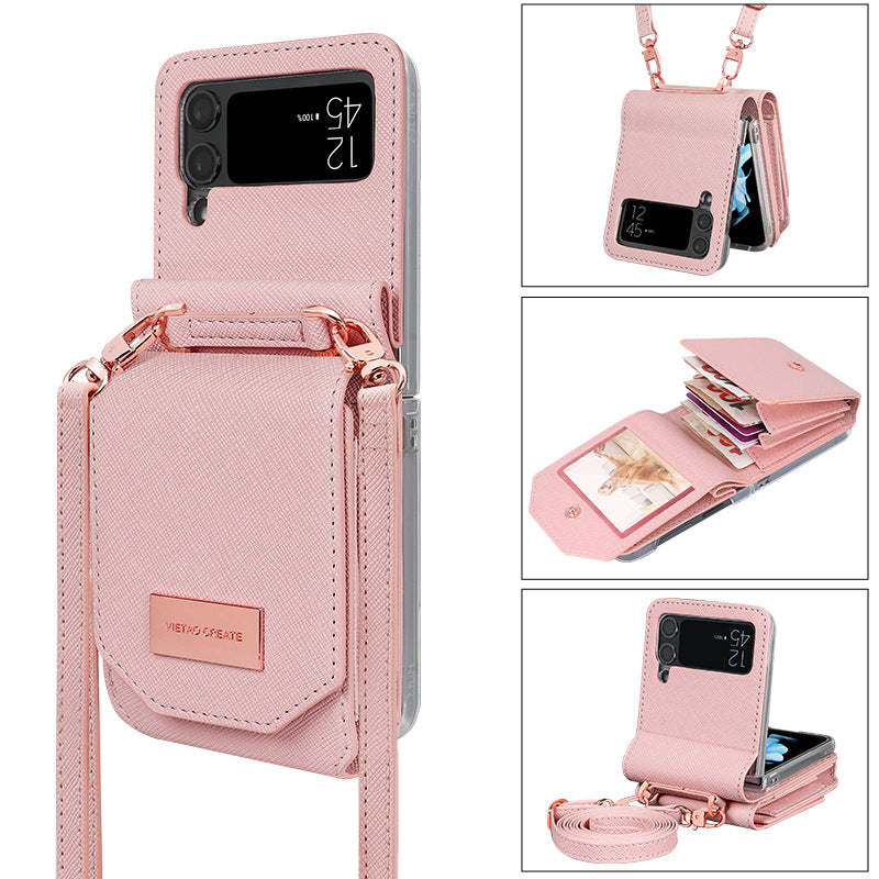 Cross-body Lanyard Flip Phone Case