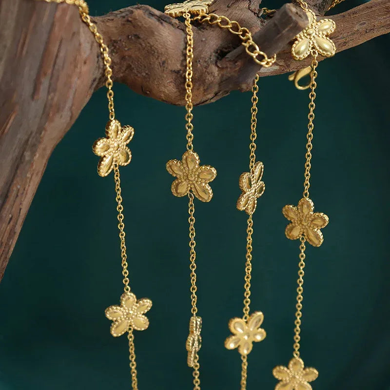 Niche Round Flower Bracelet And Necklace Set - Viexta